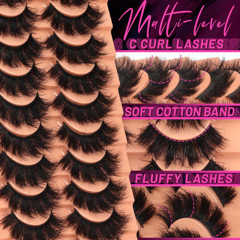Veleasha Fluffy Lashes D Curl Faux Mink Eyelashes Soft Volume False Eyelashes Downy Fuzz Fake Lashes 10-18MM Thick Dramatic 10 Pairs Eyelash Pack (6D31) - Image 3